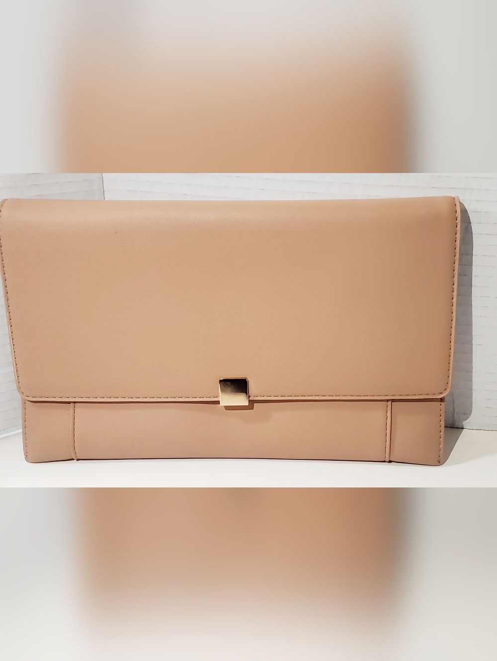 Neutral Blush Vegan Leather Clutch with Gold Accent